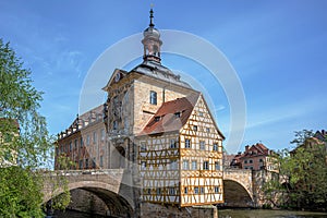 Half-timbered house of The Old Town Hall (Altes Rathaus) in Bamberg, Germany