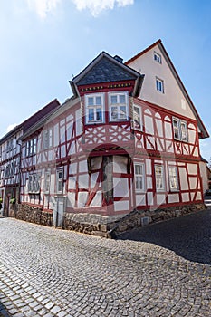 Half-timbered house with oriel