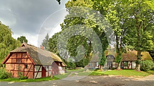 Half timbered houses, listed as monuments, in Gristow, Mecklenburg-Vorpommern, Germany