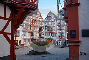 Half-timbered houses on the market place in Bernkastel-Kues