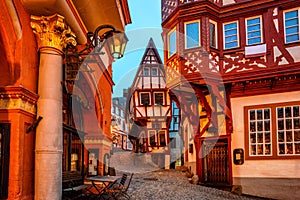 Half-timbered houses in medieval Old Town of Bernkastel, Moselle valley, Germany