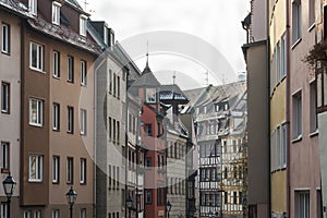 Half-timbered houses in one of the picturesque streets in the historical center of Nuremberg, Bavaria - Germany