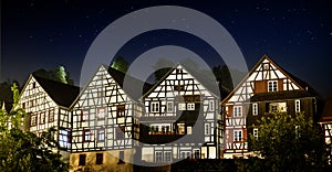 Half-timbered houses in Schiltach in the Black Forest at night