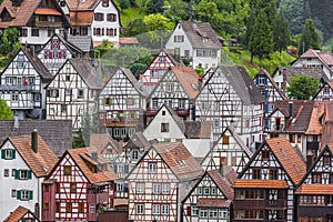 Half-timbered houses in Schiltach in the Black Forest at night