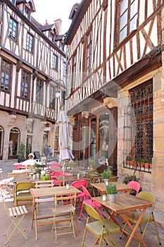 Half-timbered houses and terrace, Dijon, France