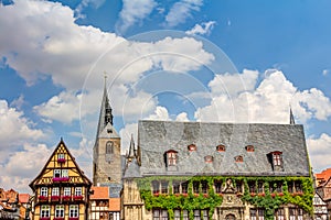 Half-timbered houses and town hall in Quedlinburg, Germany