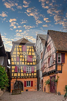 Half timbered traditional houses in Riquewihr, Alsace
