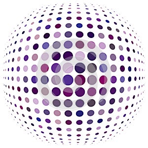 Half-tone dots, circles, dotted element. Sphere, orb or globe distortion speckles. Diffuse radial, radiating bloat, bulge warp.