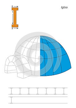 Half trace game for letter I. Igloo.