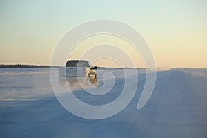 Half Tun Pickup on Ice Road, yellowknife, Canada photo