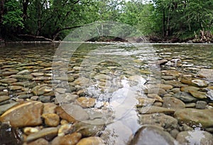 Half underwater- half overwater photograph of a clean river