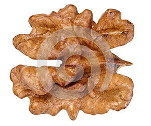 Half of a walnut kernel, macro, isolated background