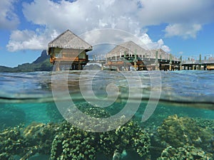 Half water half air overwater bungalows bora french polynesia