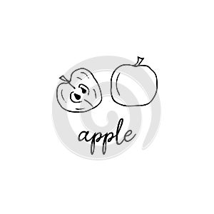 Half and a whole apple in the style of a doodle
