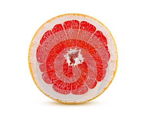 Half of whole ripe grapefruit photographed full face on white background. This image has better resolution and quality.