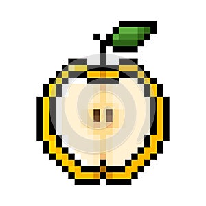 Half yellow apple pixel art on white background