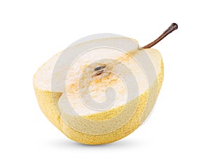 Half yellow pear fruit isolated on white