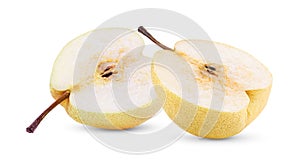 Half yellow pear fruit isolated on white