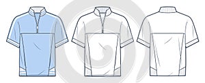 Half Zip T-Shirt fashion flat tehnical drawing template. Tee Shirt technical fashion illustration, roll neck, raglan sleeve