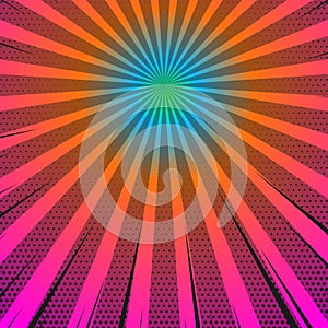 Halfdot sunburst vector background in pink, orange, blue and green color