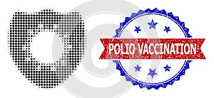 Halftone Antivirus Protection Icon and Unclean Bicolor Polio Vaccination Stamp Seal