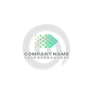 Halftone Arrow logo, Colorful gradient dots, pixels technology and digital logotype