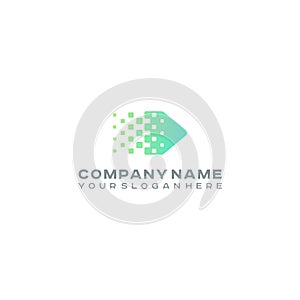 Halftone Arrow logo, Colorful gradient dots, pixels technology and digital logotype photo