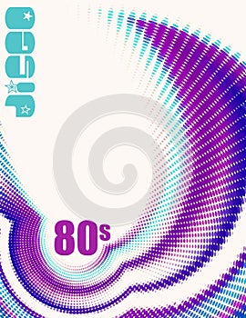 Halftone background with swirl for disco party. Vector pattern