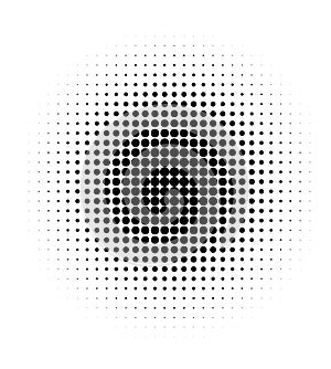 Halftone black dots on white background.