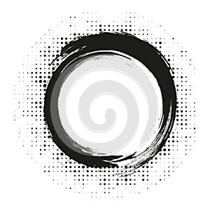 Halftone black grunge abstract circle dotted frame circularly distributed set. Abstract dots logo emblem design element. Round
