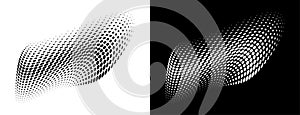 Halftone circle dots curved gradient texture background. 3d logo. Curve halftone pattern circle dot texture. Vector