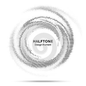 Halftone circle dotted frame circularly distributed. Abstract dots logo emblem design element. Half tone vector