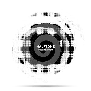 Halftone circle dotted frame circularly distributed. Abstract dots logo emblem design element. Half tone vector