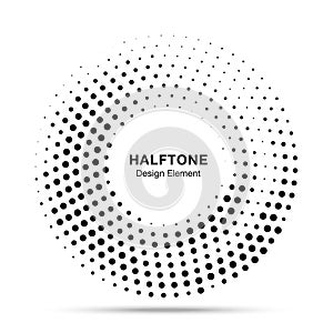 Halftone circle dotted frame. Round border random halftone circle dot texture. Half tone circular background pattern. photo