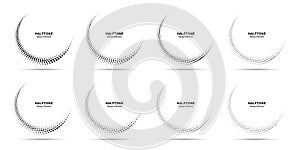 Halftone circle dotted frame circularly distributed set. Circle dots logo emblem halftone dots pattern. Vector.