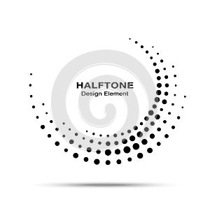 Halftone circle dotted frame circularly distributed. Vector dots logo emblem design element.