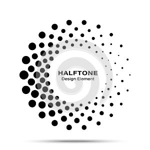 Halftone circle dotted frame circularly distributed. Vector dots logo emblem design element.