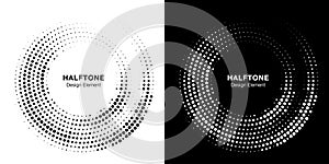 Halftone circle dotted frame circularly distributed. Vector dots logo emblem design. Round border halftone circle dots