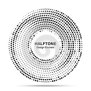 Halftone circle dotted frame. Round border random halftone circle dot texture. Half tone circular background pattern.