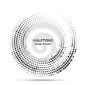 Halftone circle dotted frame. Round border random halftone circle dot texture. Half tone circular background pattern.