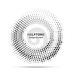 Halftone circle dotted frame. Round border random halftone circle dot texture. Half tone circular background pattern.