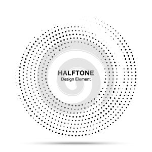 Halftone circle dotted frame. Round border random halftone circle dot texture. Half tone circular background pattern.