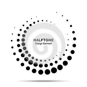 Halftone circle dotted frame. Vector dots logo emblem. Round border halftone circle dot raster texture.