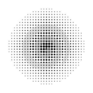 Halftone circle. Fade dot. Pop art texture. Round faded pattern. Black dots isolated on white backdrop. Halftone effect for design