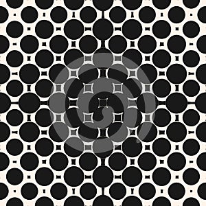 Halftone circle pattern. Geometric seamless texture with circles, squares, dots