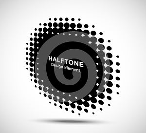 Halftone circle perspective frame abstract dots logo emblem. Round border halftone circle dots raster texture. Vector.
