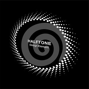 Halftone circle perspective frame dots logo emblem. Round border Icon using halftone circle dots raster texture. Vector.