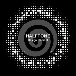 Halftone circle vector frame with black abstract random dots