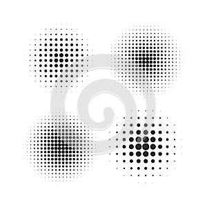Halftone circles, halftone dot pattern texture set on white background