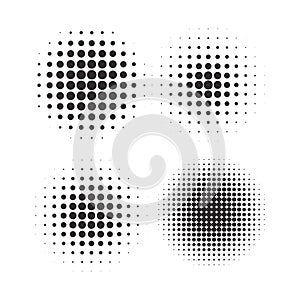 Halftone circles, halftone dot pattern texture set on white background